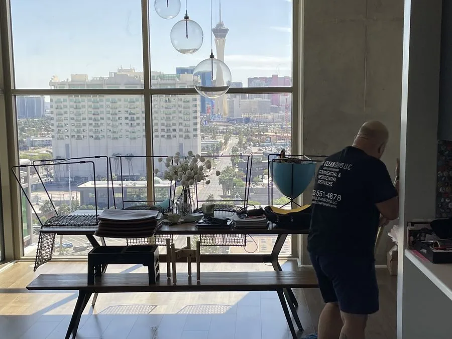 The Clean Guys cleaning Las Vegas Strip view high-rise