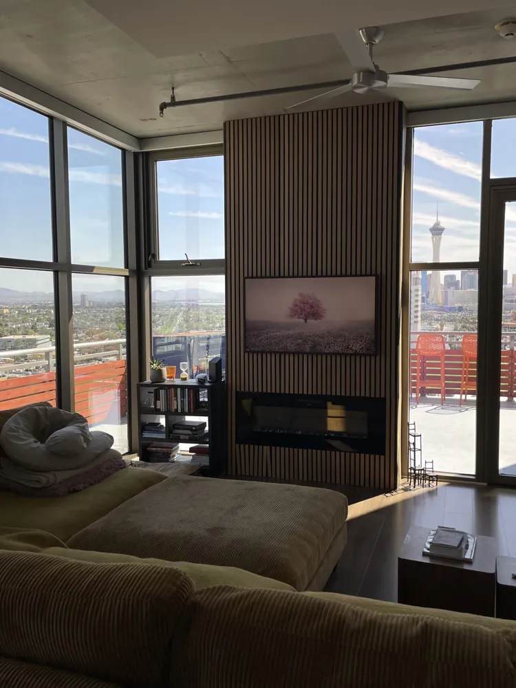 Clean high-rise living room with a Las Vegas Strip view